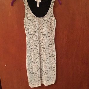 White and Grey Rose Patterned Mini Dress